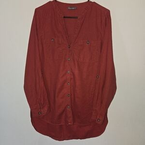 Yessica Linen Blend Red/Orange Button Short High Low Style Euro Sz 40 Us Large